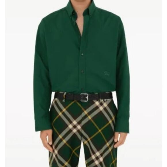 BURBERRY EKD-embroidered cotton shirt Men's size S Color: Ivy - Picture 3 of 5